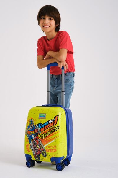 Coral High Kids Fosforlu Sarı Saks Motorsiklet Desenli Çocuk Valizi 16733