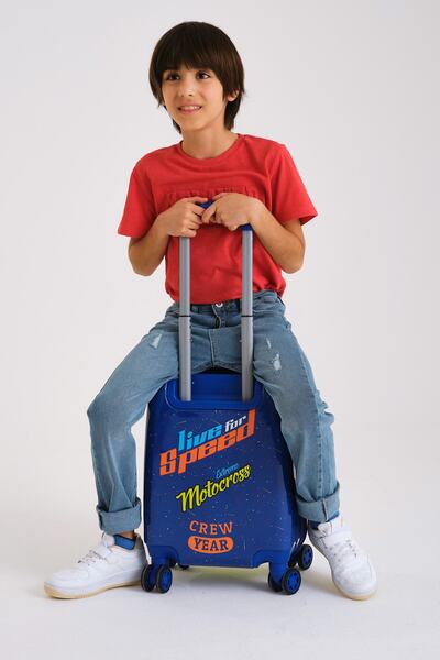 Coral High Kids Fosforlu Sarı Saks Motorsiklet Desenli Çocuk Valizi 16733