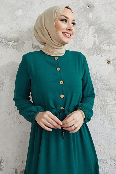 InStyle Pamela Buttoned Ayrobin Dress - Emerald Green