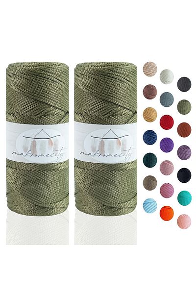 Makromecity Premium 200 Gr 230m Πολυεστερικό Μακραμέ Σχοινί Χακί 2mm Supla Σχοινί και Κλωστή Τσάντας (2x100 γραμμάρια)