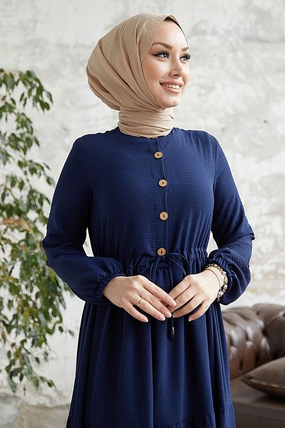 InStyle Pamela Buttoned Ayrobin Dress - Navy Blue