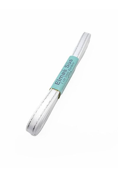 E Elmas Satin Ribbon with Silver Stripe (1cm - 10m) - White