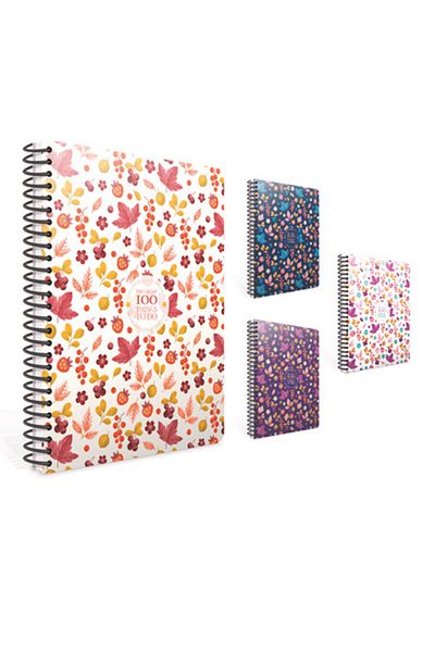 Gıpta 100 Things A4 100 Sheets Checkered Spiral Cardboard Cover 5-Piece Notebook Set (5 Pieces)