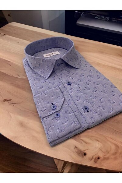 ROSETTİ Тъмносиня риза с прилепнала кройка и копчета, 100% памучен шал