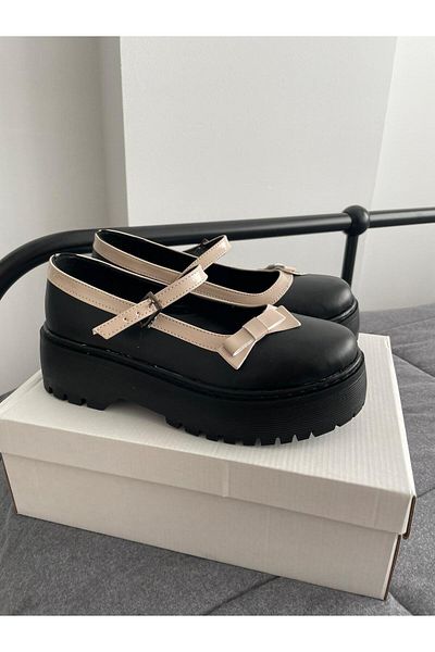Planet Butik Stripe Bow Oxford Shoes Matte
