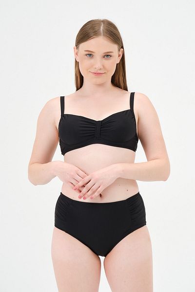 vawensea Women's Solid Color Underwire High Waist Bikini Set Black (with Breast Pad)