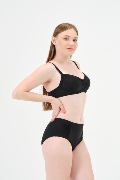 vawensea Women's Solid Color Underwire High Waist Bikini Set Black (with Breast Pad)