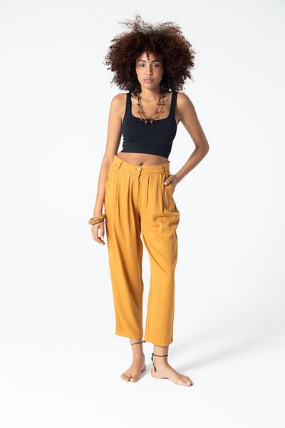 RUBYSTARS Mustard Button Closure 100% Viscose Belmando Trousers