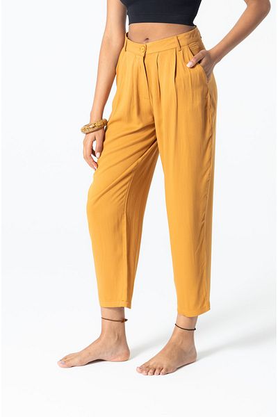 RUBYSTARS Mustard Button Closure 100% Viscose Belmando Trousers