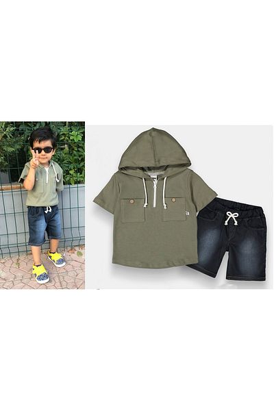 Novy Baby Short Sleeve Hooded Boy's 2-Piece Set with Jeans - Age 3-6 - 2093
