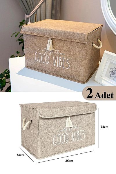 Emir-AYDIN 2 Pieces Multi-Purpose Mini Box with Felt Lid Storage Box 35x24x24 Cm