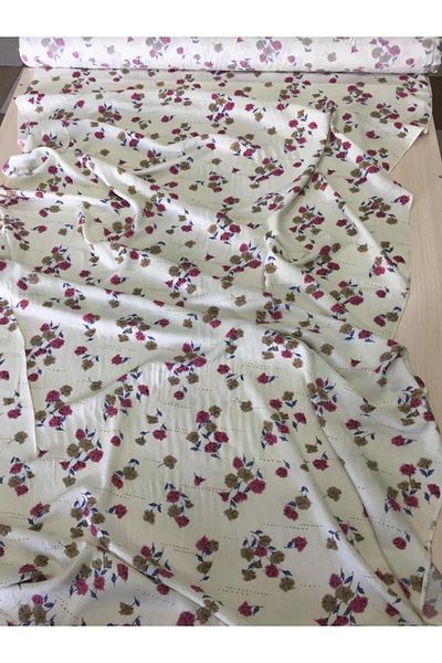 Papatyam Cotton Viscose Fabric / 1 Meter / Floral Pattern / Dress / Skirt / Fabric