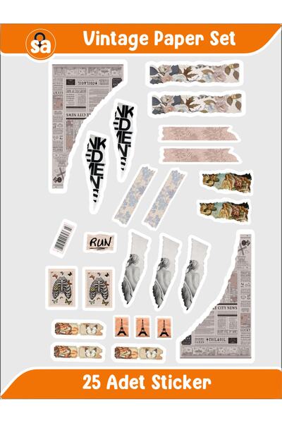 Sticker Adresim Vintage Paper Sticker Seti Planner - Ajanda -Bullet Journal B...