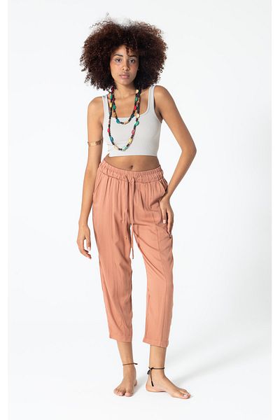 RUBYSTARS Comfortable Midi Length Pants with Cinnamon Elastic Waist