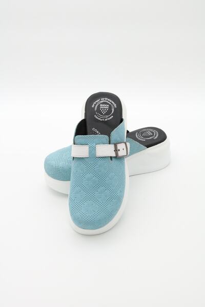 ORİNOR Kabartma Desenli Deri Sabo Terlik Ev Hastane Doktor Hemşire Tam Ortopedik Kadın Terliği %100 Deri