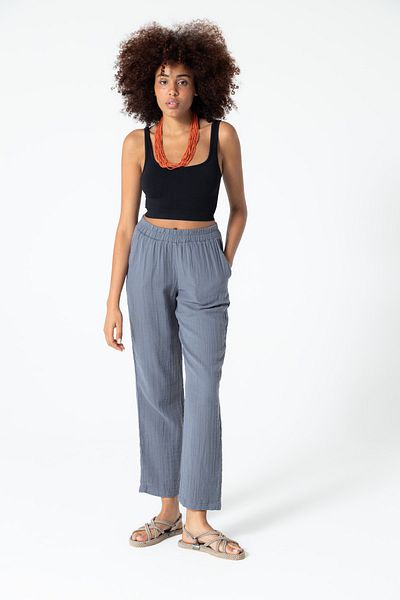 RUBYSTARS Dark Gray Muslin Comfortable Cut Elastic Bohemian Trousers