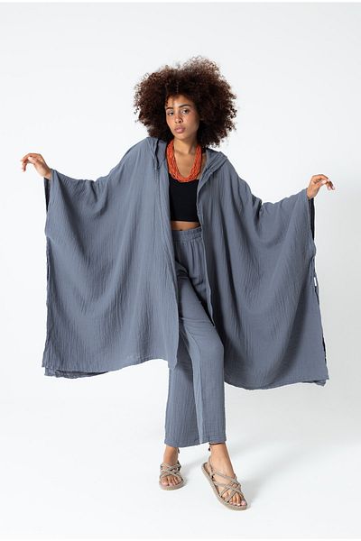 RUBYSTARS Dark Gray Muslin Casual Hooded Bohemian Kaftan