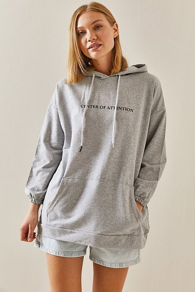 XHAN Gray Kangaroo Pocket Hooded Sweatshirt 3YXK8-47460-03