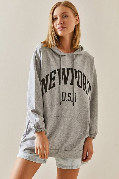 XHAN Gray Back Printed Hooded Sweatshirt 3YXK8-47462-03