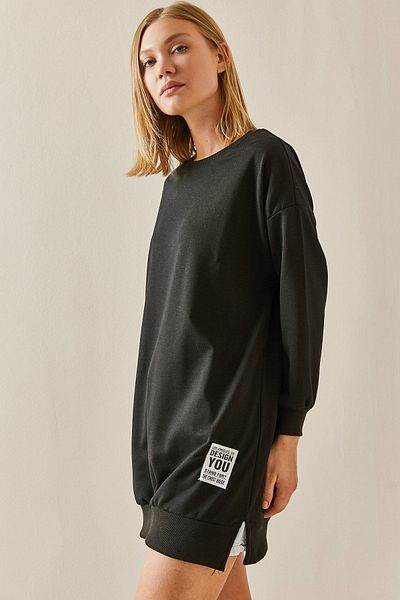 XHAN Black Crew Neck Sweatshirt 3YXK8-47463-02