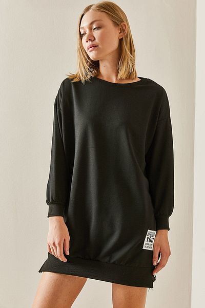 XHAN Black Crew Neck Sweatshirt 3YXK8-47463-02
