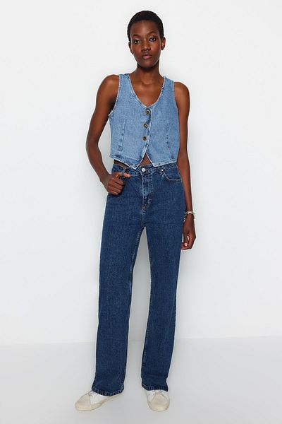 Trendyol Collection Dark Blue High Waist Comfort Wide Leg Jeans TWOAW24JE00069