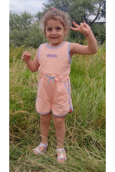 Novy Baby Fiyonklu Aplikeli Çıtçıtlı Sıfır Kol Çocuk Şort Tulum - 1-5 Yaş - 2090