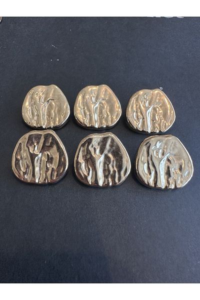 aensia Gold Gold Crinkle Curved Design Button 40 Length Metal Button Coat Trench Jacket Button - Pack of 6