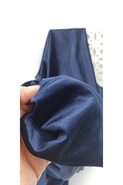 Bursa Kumaş Dökümlü Fransız İpek Kadife Kumaş Lacivert