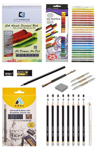 GLANCE Alex Schoeller200gr A5 20 Sheets Graduated Pencil Set of 8 Daler Rowney Simply Oil Pastels 25 Colors