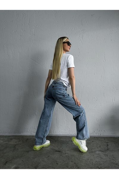 LİMABEL Ψηλόμεσο Snow Jeans Loose Blue Snow Washing Jeans Blue Snow Lycra Stretchy Jeans