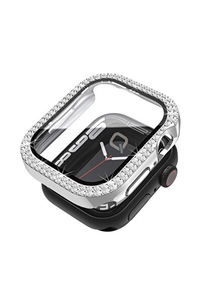 Quse Apple Watch 44mm Gümüş Taşlı Kasa ve Ekran Koruyucu Kılıf – SE & Series ...
