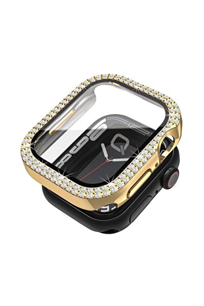 Quse Apple Watch 44mm Gold Taşlı Kasa ve Ekran Koruyucu Kılıf – SE & Series 4...