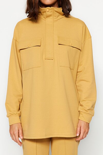 Trendyol Modest Λεπτομερές σετ αθλητικών πλεκτών τσέπης Camel TCTAW23EN00032