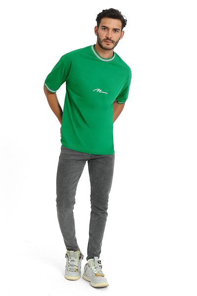 CERENCE AKÇA OKULCUNUZ Ανδρικό New Season Oversize Mold Man Χειρόγραφο γιακά Λεπτομερές καλοκαιρινό μπλουζάκι