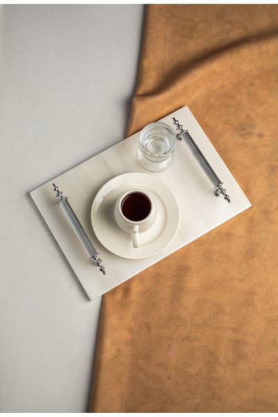 MERALP Marble Groom Coffee Tray Coffee Cup Cup, Metal Profile Handle
