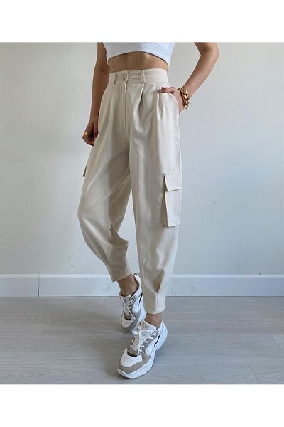 Laluvia Μπεζ παντελόνι Cargo Pocket