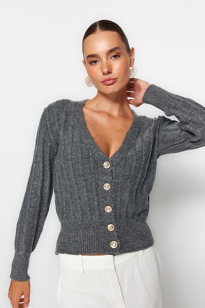 Trendyol Collection Gray Soft Textured Knitwear Cardigan TWOAW24HI00152