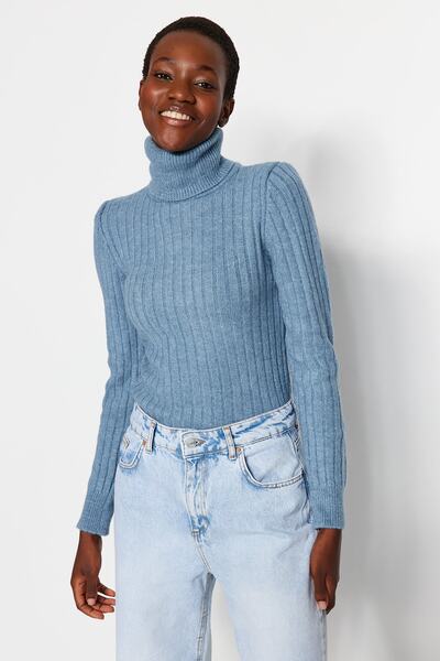 Trendyol Collection Blue Soft Textured Basic Knitwear Sweater TWOAW20FV0133