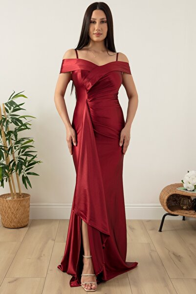 PULLIMM Askılı Pileli Saten Elbise 39423