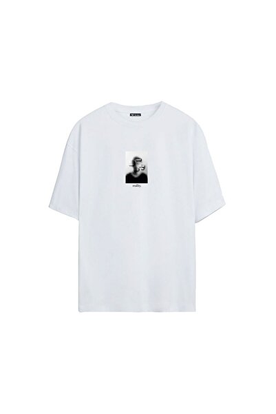 THEWERT Bela Oversize kroj Unisex T-shirt - Realnost Štampano