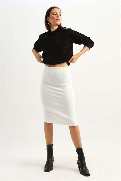 CNG MODA White Scuba Fabric Pencil Skirt - Office Stylish, L-xl