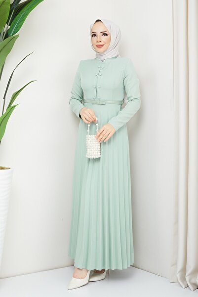 Feiza Collection Piliseli Tesettür Elbise - Mint