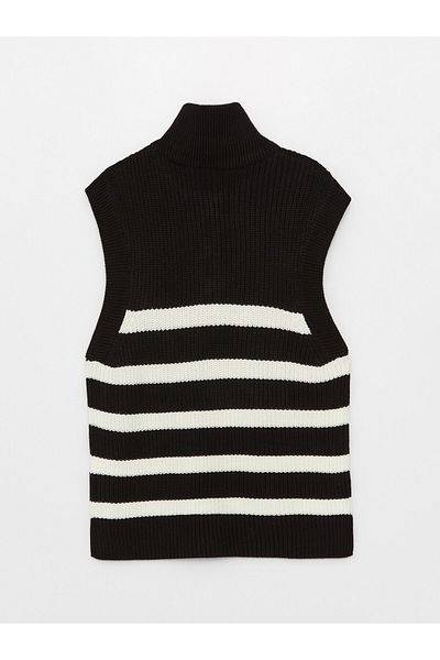 LC Waikiki Gestreifter Oversize-Strickpullover für Damen mit Stehkragen