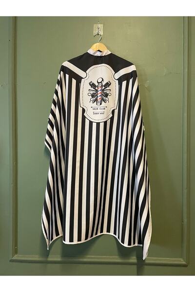 ÖNLÜK SEPETİ Siyah Desenli Penuar Berber Önlüğü Saç Kesim Önlüğü Tıraş Önlüğü