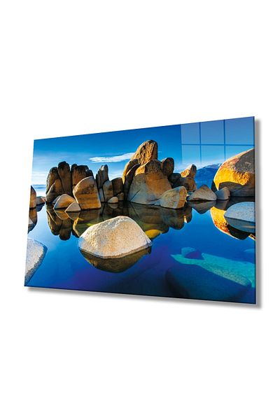 Rosyvien Pictură din sticlă cu peisaj natural cu reflecție marină, cadou pentru decorarea peretelui biroului de acasă, sticlă temperată durabilă