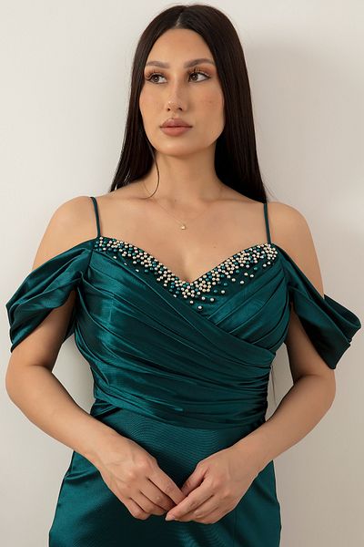 PULLIMM Chest Beaded Sling Satin Dress 39657