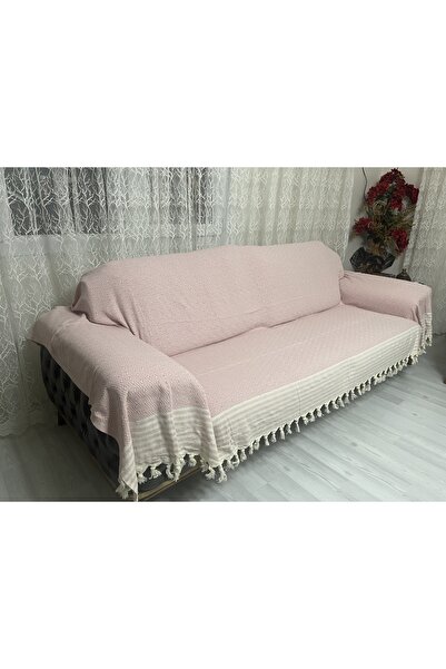 Pembe Kolları Örten Battal Boy Pamuklu Buldan El Bağlama Çekyat Ve Koltuk Örtüsü 180x300