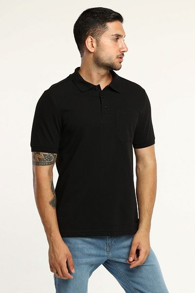 Uniprom Men's Polo Neck T-Shirt with Mercedes Logo 100% Cotton Black