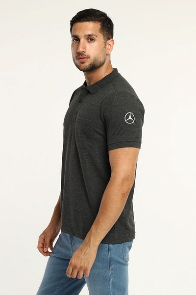 Uniprom Men's Polo Neck T-Shirt with Mercedes Logo 100% Cotton Anthracite Melange